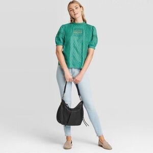 Universal Thread Green Eyelet Puff Sleeve Blouse